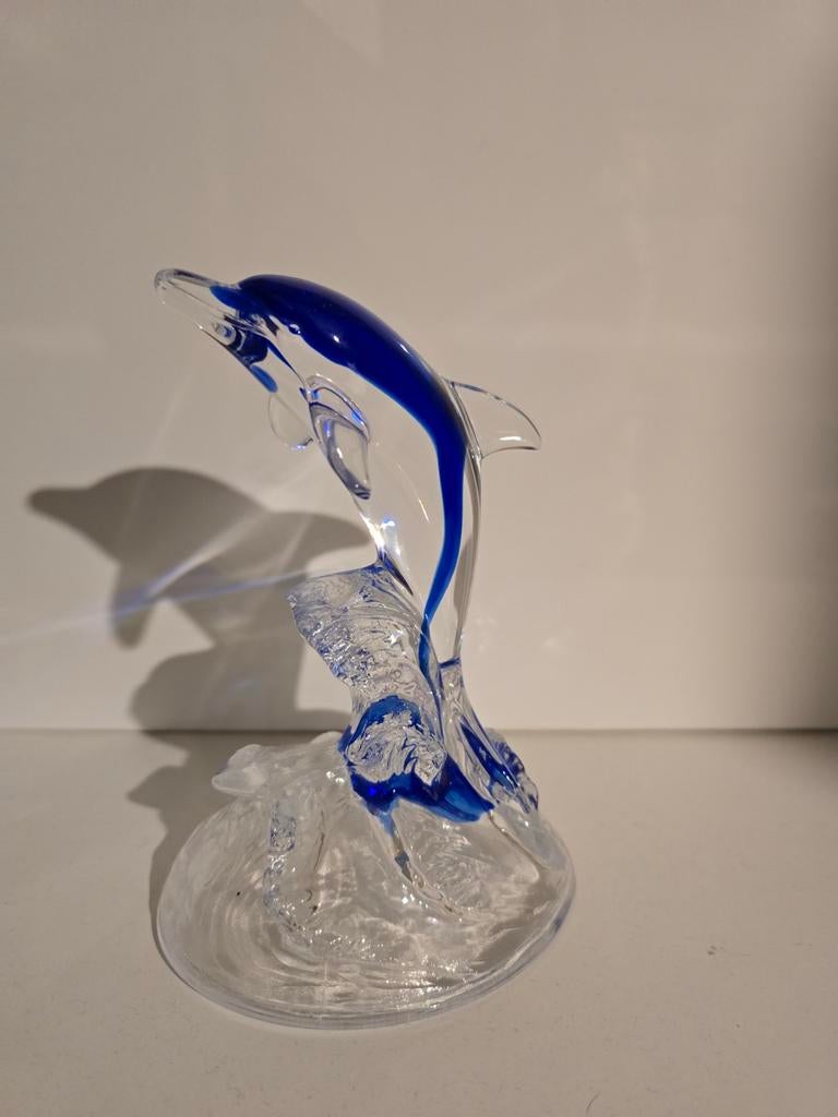 Glazen dolfijn beeld – blauw & helder glas, Ophalen
