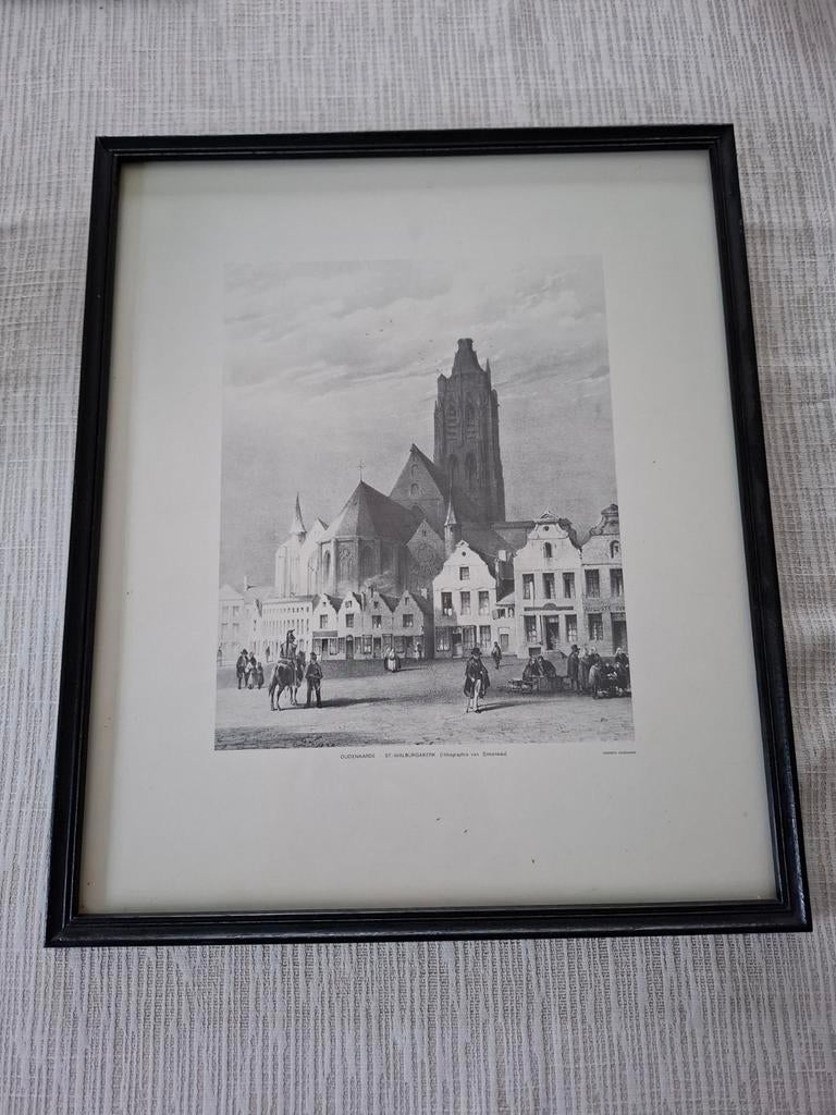 Lithografie van markt Oudenaarde in 1840., Antiek en Kunst, Kunst | Etsen en Gravures, Ophalen
