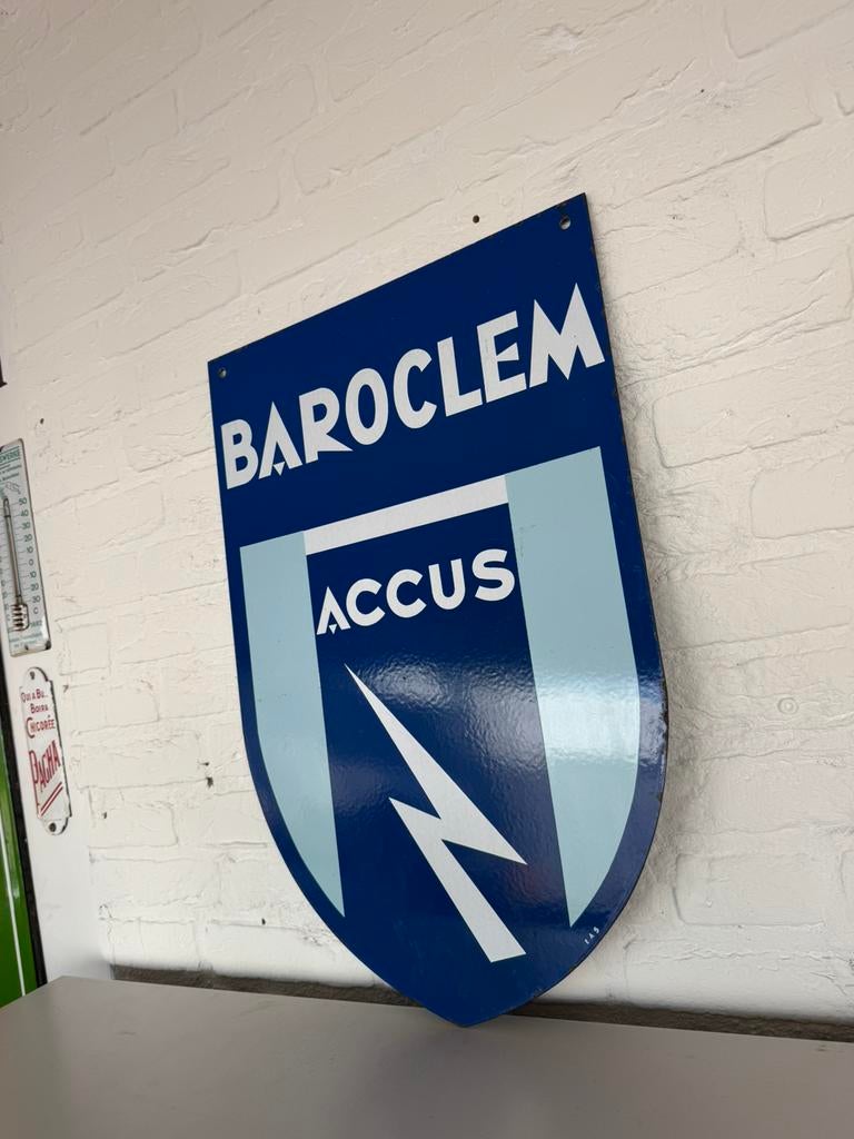 BAROCLEM Accus emaille reclamebord, Ophalen of Verzenden, Gebruikt, Reclamebord