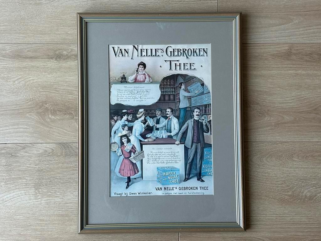 Vintage Winkelposter Van Nelle's Gebroken Thee, Verzamelen, Verzenden, Zo goed als nieuw, Reclamebord