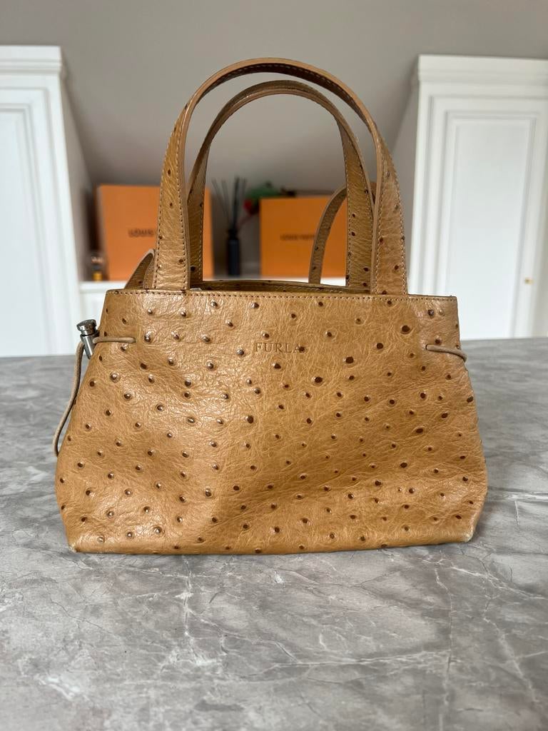 Furla leren handtas van struisvogelleer, Handtassen en Accessoires, Ophalen of Verzenden, Zo goed als nieuw