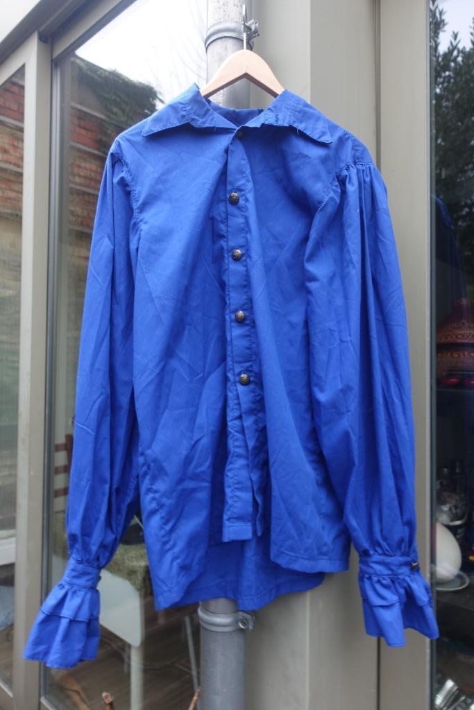 Belle chemise gothique bleue à manches longues rushes, Enlèvement ou Envoi, Comme neuf, Bleu