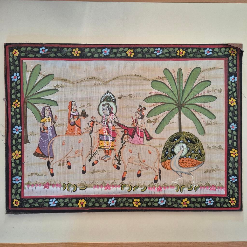 Pichwai, schilderij India met Krishna en koeherders, Enlèvement ou Envoi