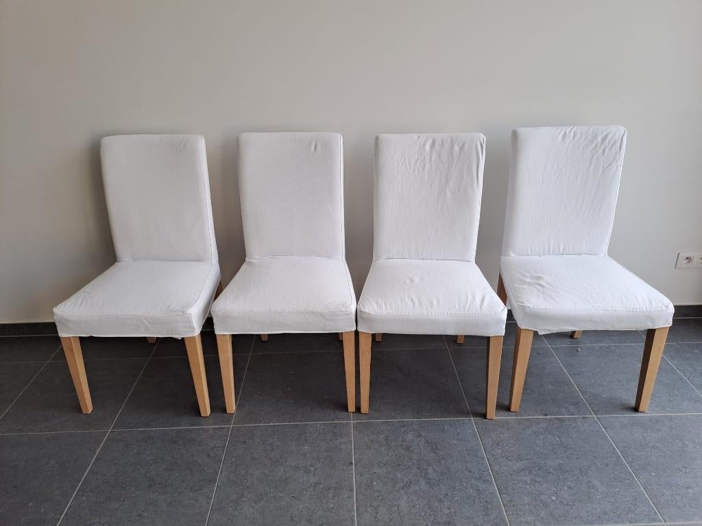 Stoelen (4) + bijhorende fauteuil IKEA wit, Maison & Meubles, Chaises, Comme neuf, Landelijk, tijdloos, Enlèvement, Cinq, Six Chaises ou plus