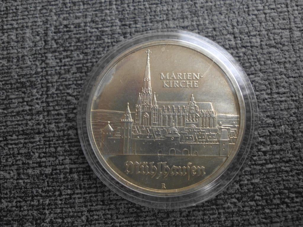 DDR - 5 Mark 1989A - MarienKerk in Muhlhausen, Verzenden, Duitsland, Losse munt