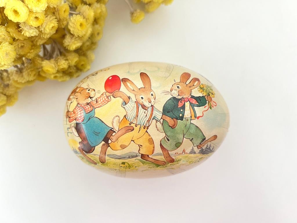 Petite boîte œuf en carton / papier mâché Lapins campagne, Enlèvement ou Envoi, Aucun, Aucun, Utilisé