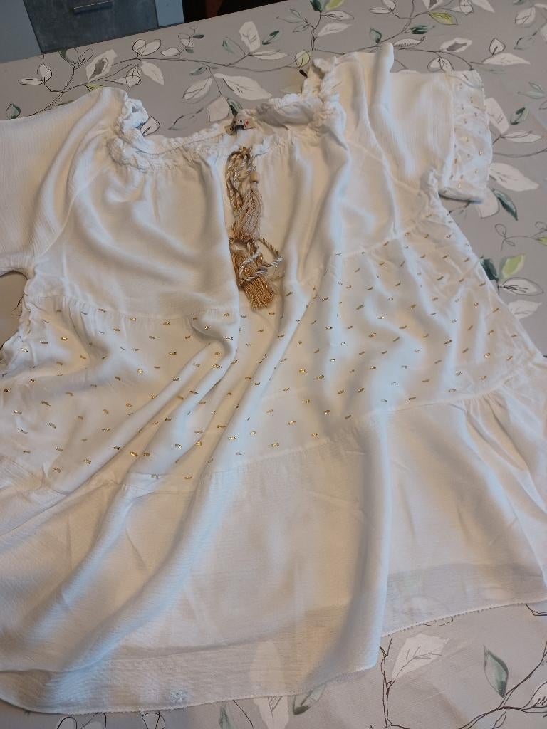 Wit gouden bloesje met kwastjes 42 Italy, Made in Italy, Verzenden, Wit, Maat 42/44 (L)