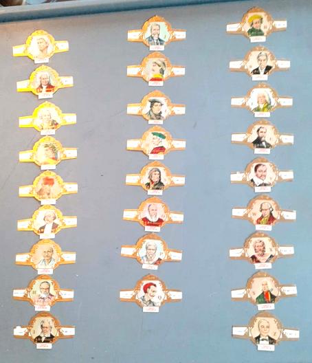 26 bagues cigare serie 409 personnage illustre de A à Z, Enlèvement ou Envoi, Utilisé, Bagues de cigare