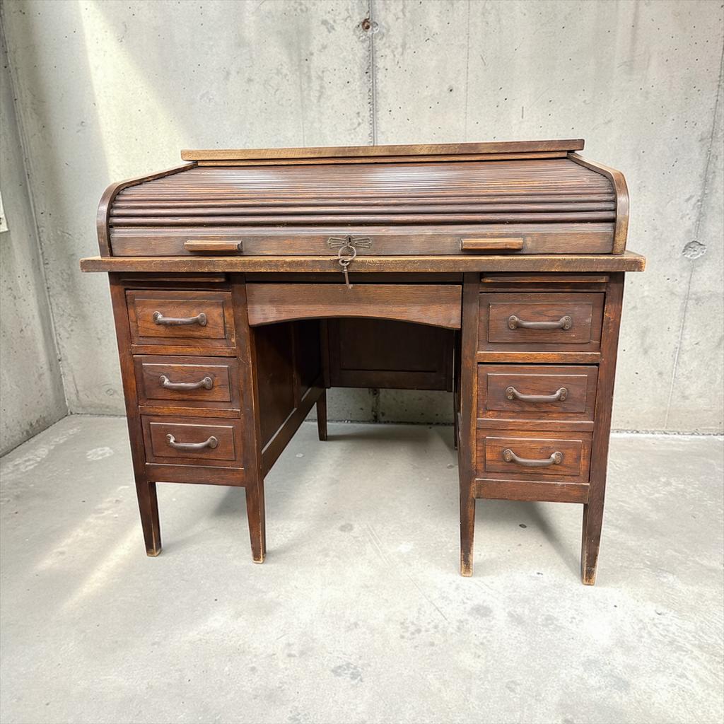 Vintage houten Amerikaanse bureau met rollluik, Ophalen