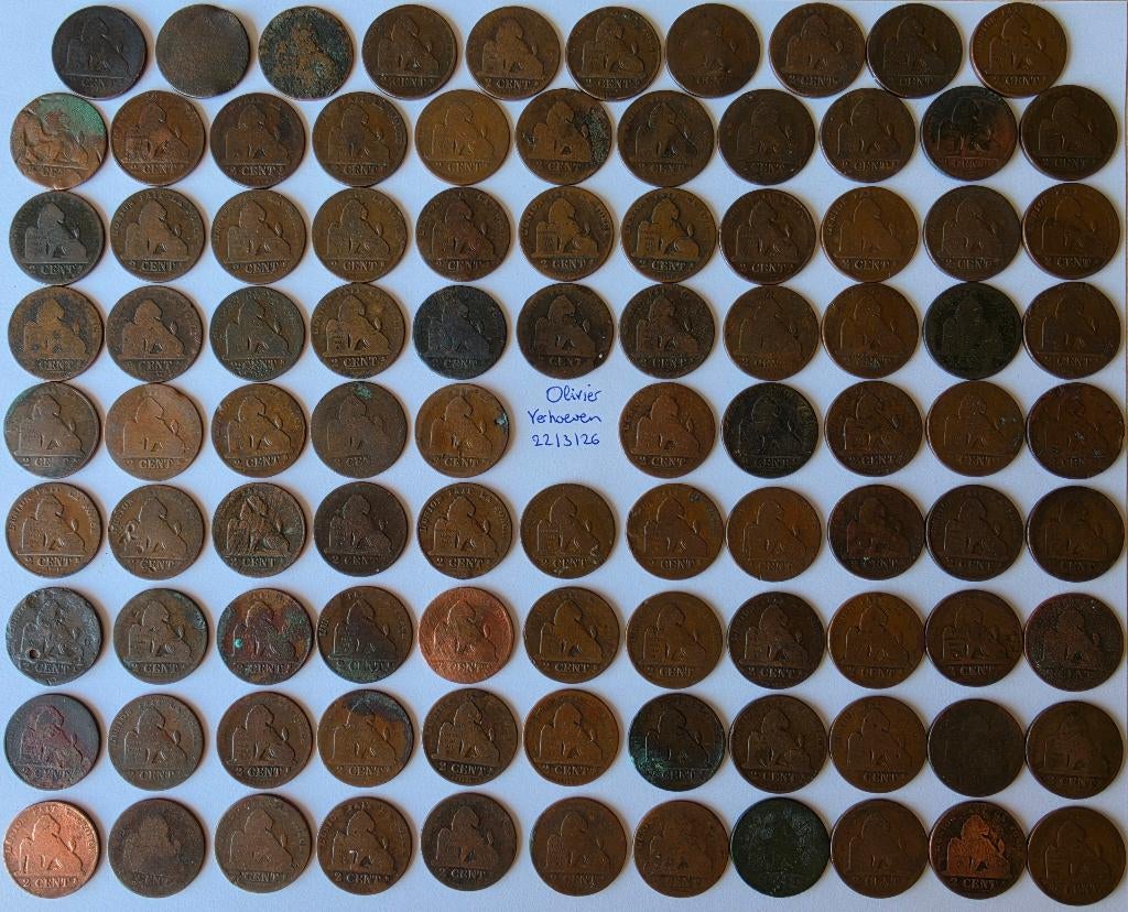 Lot 2 Cent Belgie Leopold Premier (slechte staat) Munten, Postzegels en Munten, Munten | België, Ophalen of Verzenden, Overig