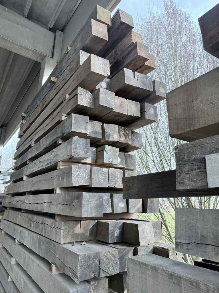 Eiken balken – winddroog – verschillende lengtes (tot 5 m), Doe-het-zelf en Bouw, Ophalen, Eiken, Zo goed als nieuw, Balk