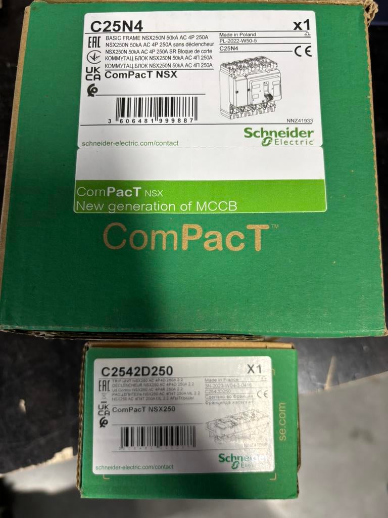NIEUW: Schakelaar schneider nsx250n 50ka 4p 250A + trip unit, Ophalen