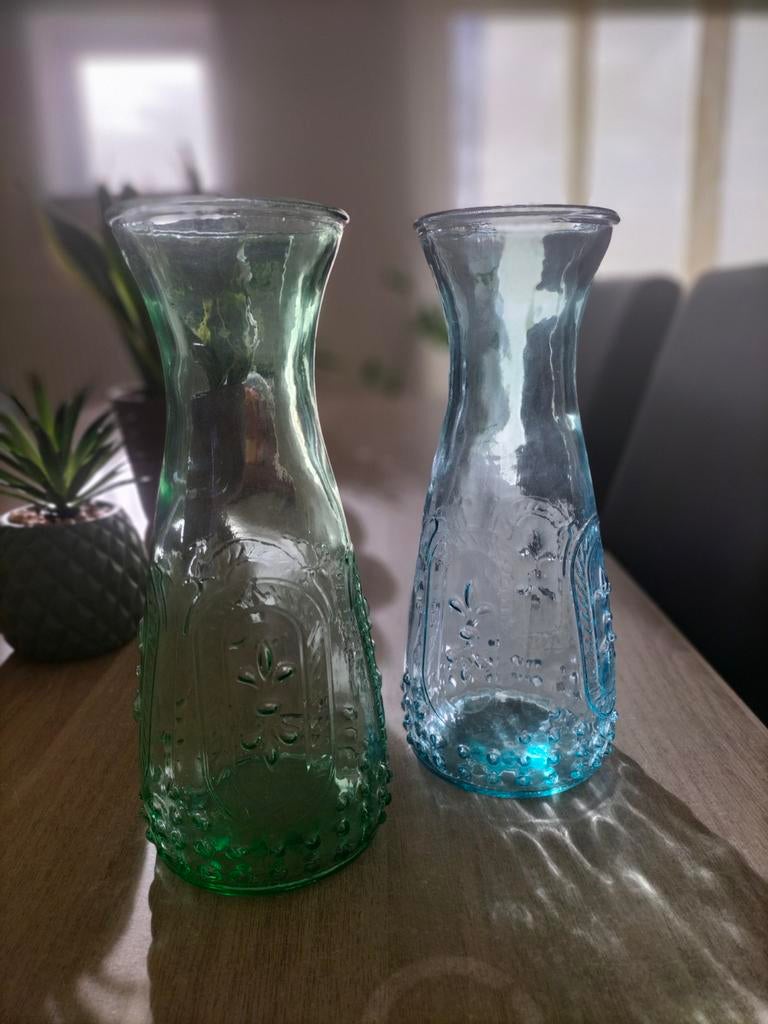 Twee stijlvolle vazen in het groen en blauw, Ophalen of Verzenden, Blauw