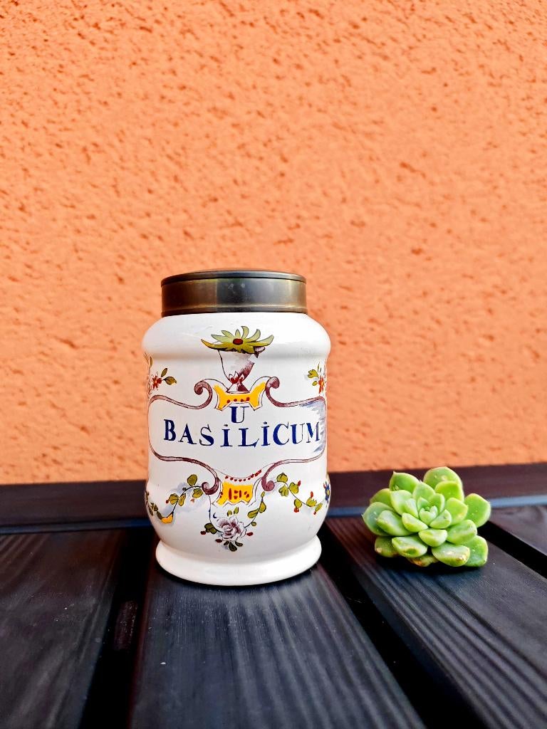 Vintage Apothekerspot Clin-Midy basilicum, Collections, Porcelaine, Cristal & Couverts, Enlèvement ou Envoi, Comme neuf, Autres matériaux