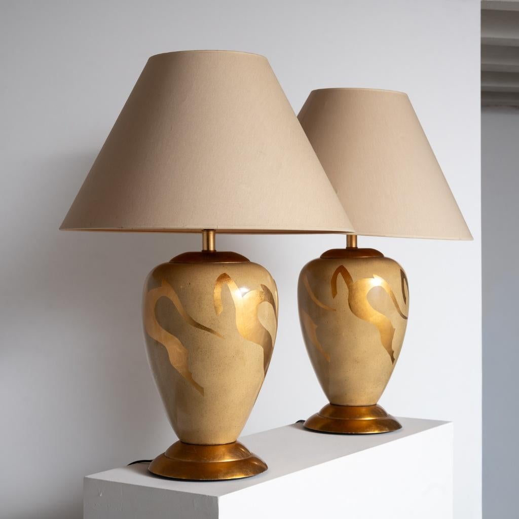 Superbe paire de grande lampes - motif art déco / zoomorphe, Enlèvement ou Envoi