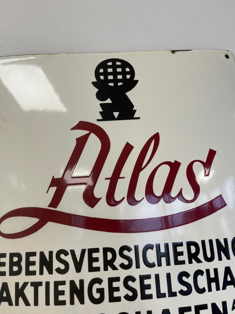 Atlas verzekeringen emaille bordje, Ophalen of Verzenden, Gebruikt, Reclamebord