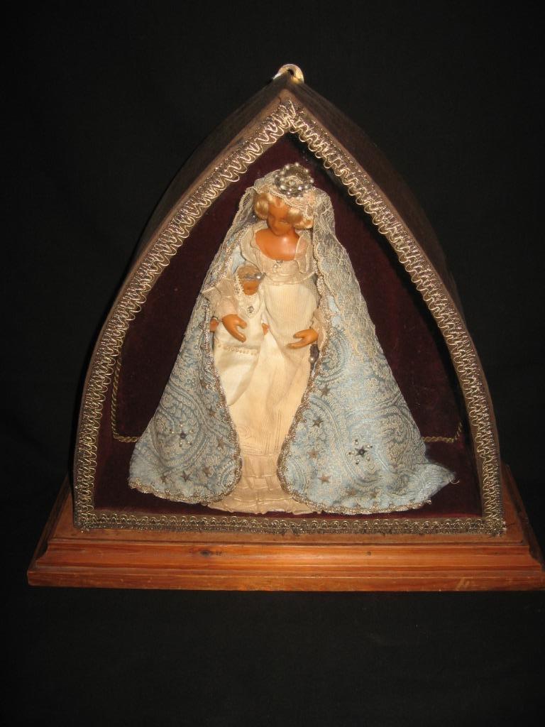 Oud Maria beeld met kind in was, Ophalen of Verzenden