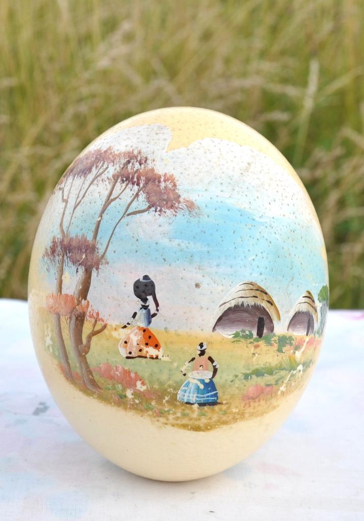 oeuf d'autruche decor africain peint main, Enlèvement ou Envoi, Utilisé