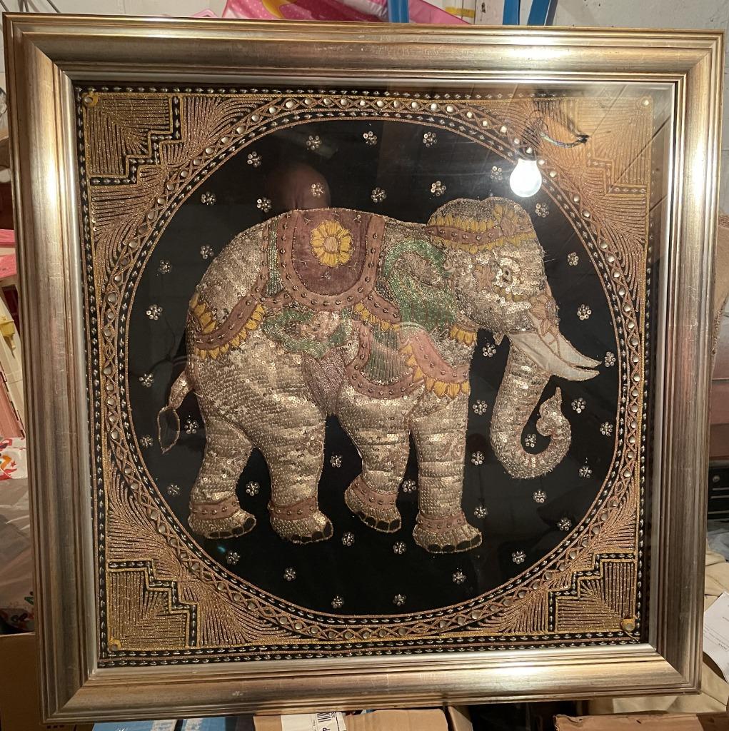 Vintage Birmese Kalaga tapijt olifant 71 x 71 cm, Enlèvement