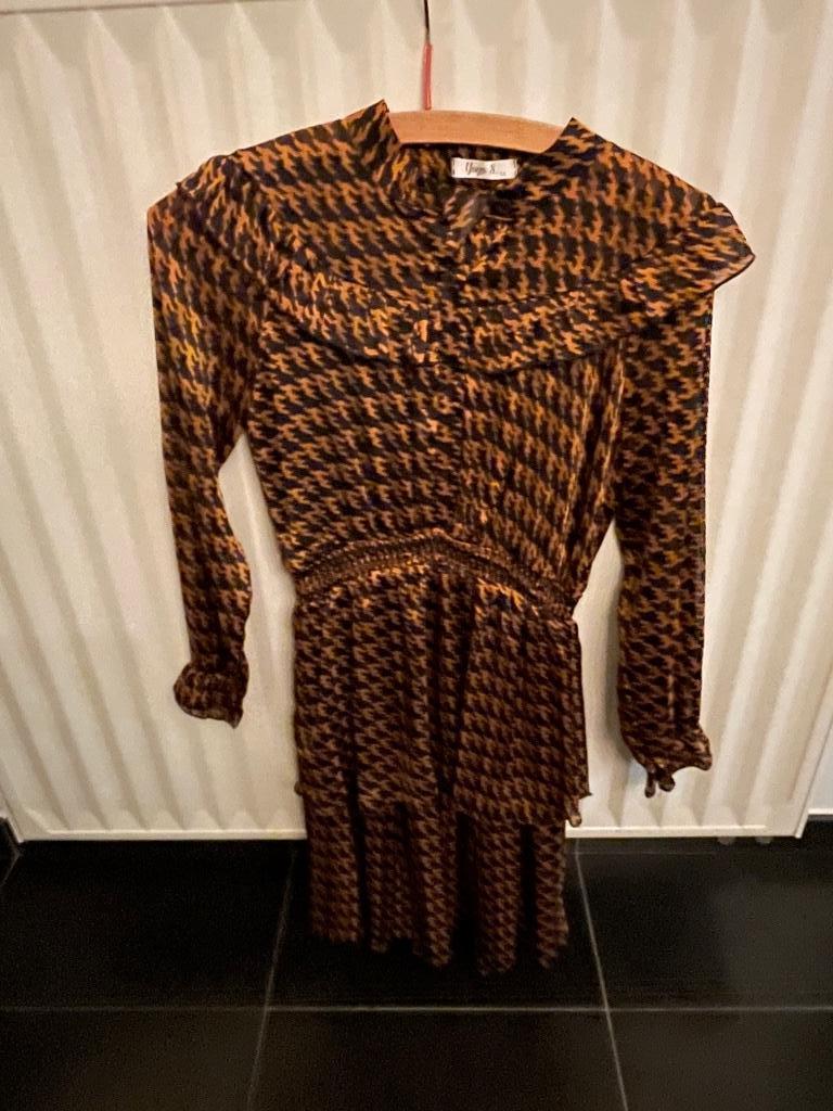 Bruin/zwart Kleedje 14j, Ophalen, Meisje, Zo goed als nieuw, Jurk of Rok