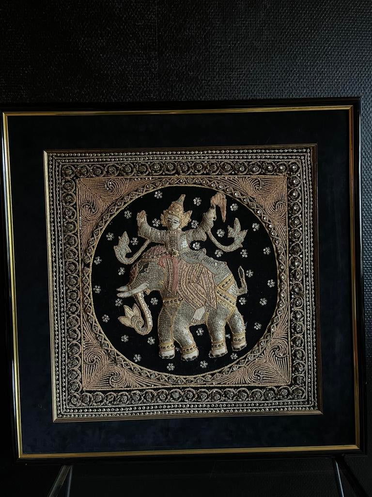 Prachtig Kalanga Burma wandwerk ingekaderd, Ophalen of Verzenden, Zo goed als nieuw