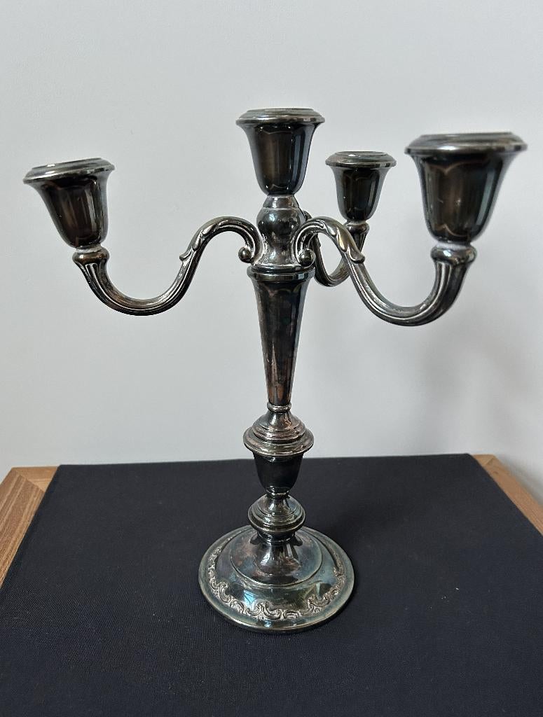 Verzilverde 4-Koppige Kandelaar - Alpaca - EPNS, Antiek en Kunst, Ophalen of Verzenden, Zilver