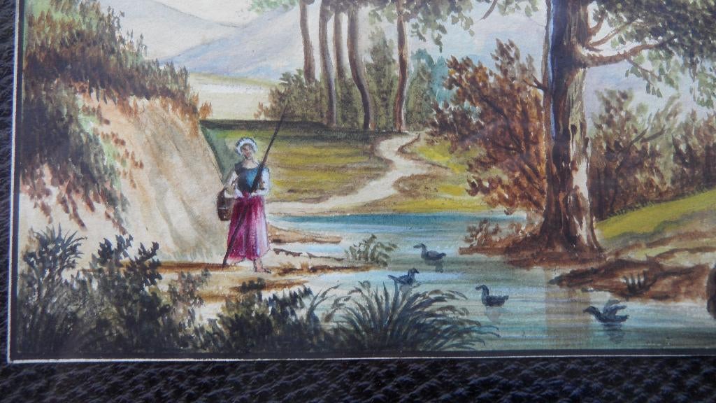 Trois aquarelles originales du début des années 1800, Enlèvement ou Envoi