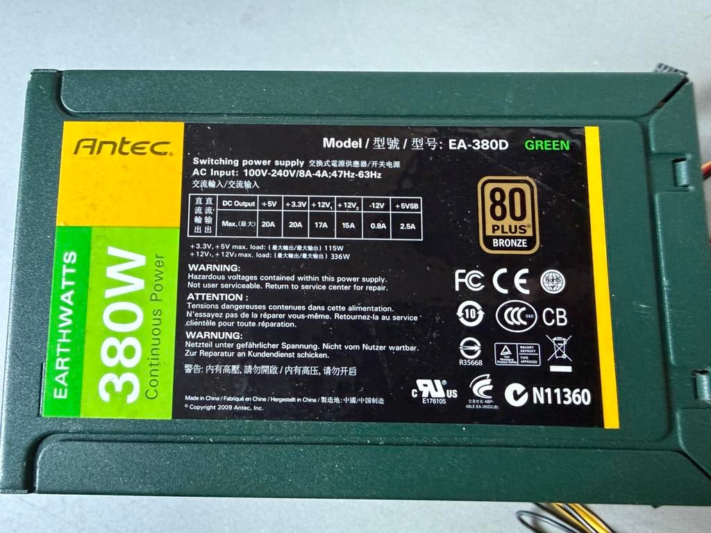 Antec Earthwatts 380w voeding, Computers en Software, Interne voedingen, Zie antec website, Gebruikt, Antec, Info@antec.com