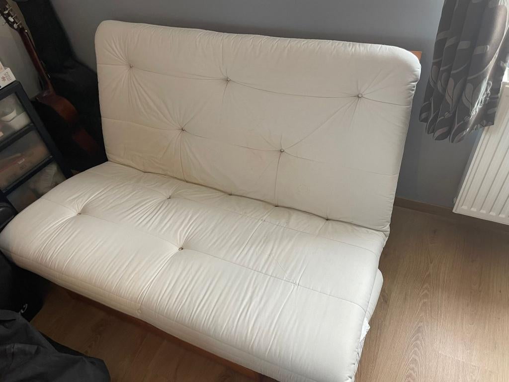Canapé lit futon IKEA (clic-clac) – fonctionnel, Enlèvement, Utilisé, Bois, Deux personnes
