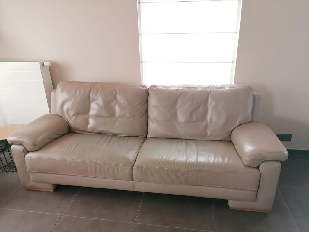 Lederen salon twee- en driezit (buffelleder), Huis en Inrichting, Ophalen, Gebruikt, Minder dan 75 cm, Driepersoons