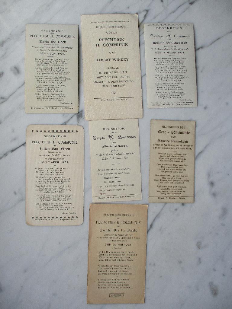 14 prentjes communie Dendermonde 1930 1939, Verzenden, Zo goed als nieuw, Overige typen, Christendom | Katholiek