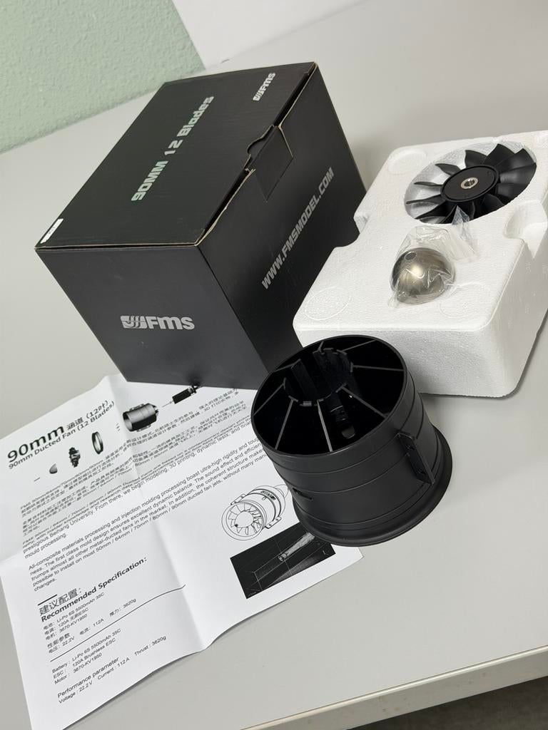 FMS 90mm EDF 12 Blades Unit + Kap ducted fan ven Nieuw set, Ophalen of Verzenden, Nieuw