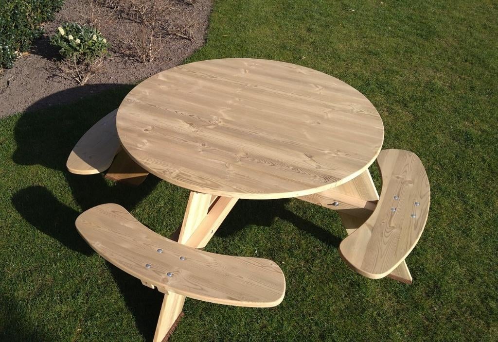 Ronde picknicktafel hout, Jardin & Terrasse, Tables de pique-nique, Neuf, Rond, Bois, Enlèvement