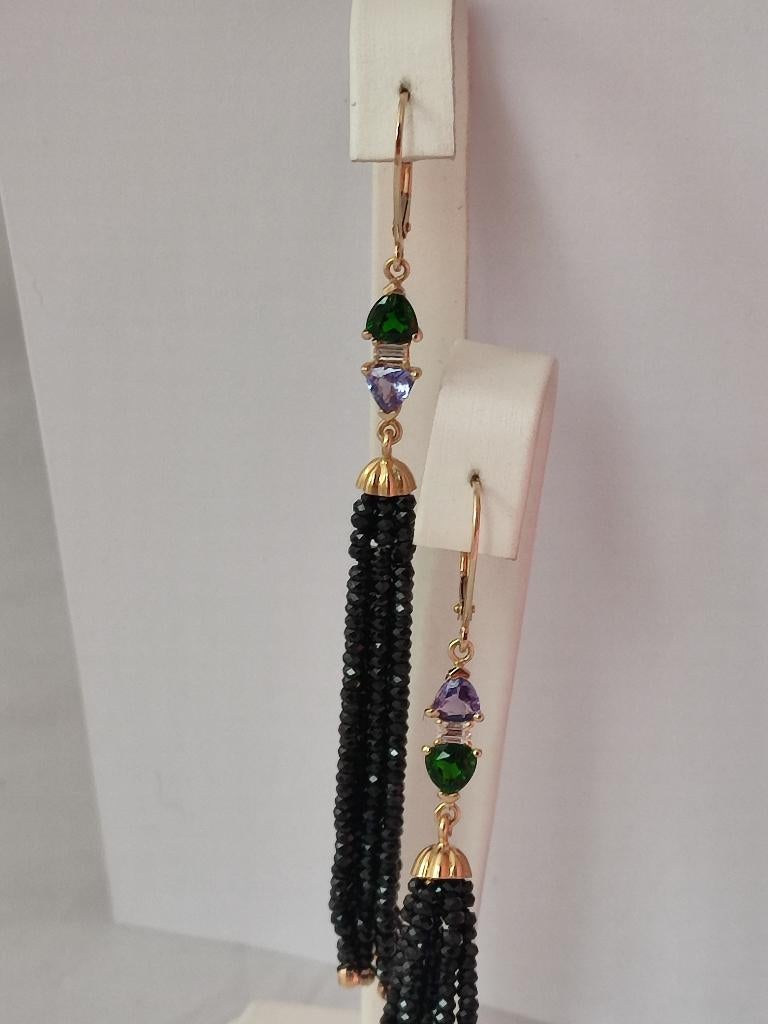 Exclusieve gouden oorhangers met tanzanieten,spinels en..., Bijoux, Sacs & Beauté, Boucles d'oreilles, Neuf, Enlèvement ou Envoi