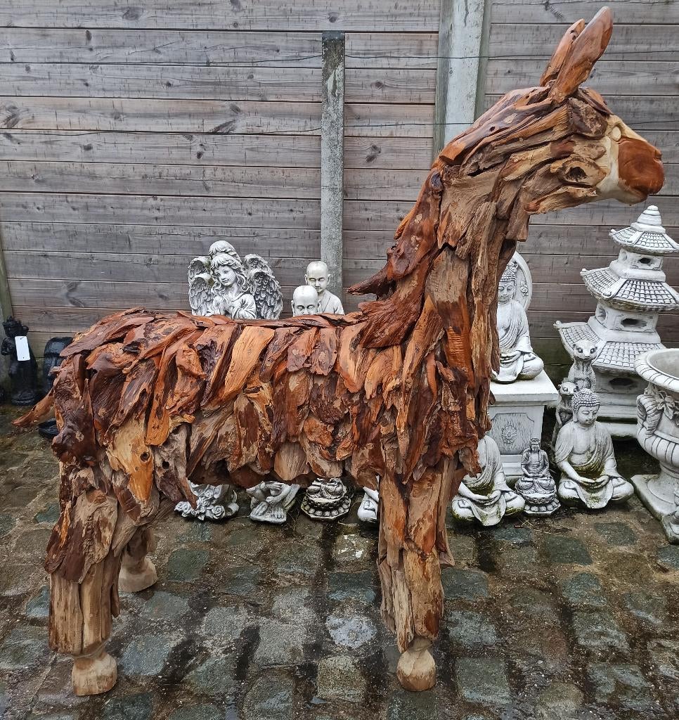 lama in teak hout, Ophalen, Hout