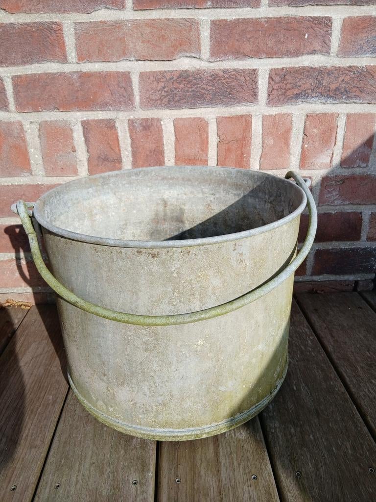 Oude ijzeren/zinken kuip met handvat zonder gaten 37/29,5cm, Antiek en Kunst, Ophalen