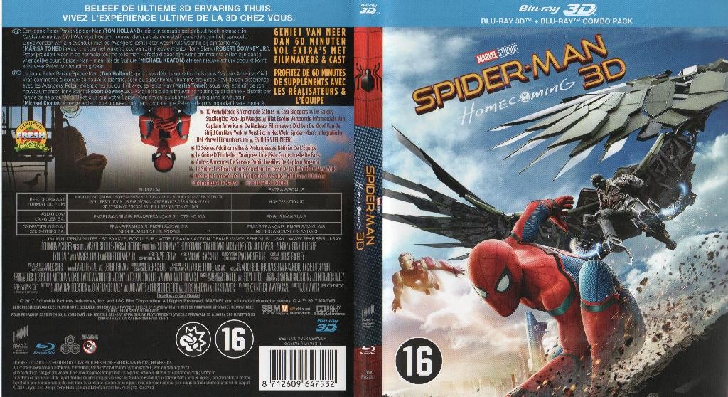 spider-man  homecoming (blu-ray 3D + blu-ray) nieuw, Cd's en Dvd's, Blu-ray, Ophalen of Verzenden, Zo goed als nieuw, Actie