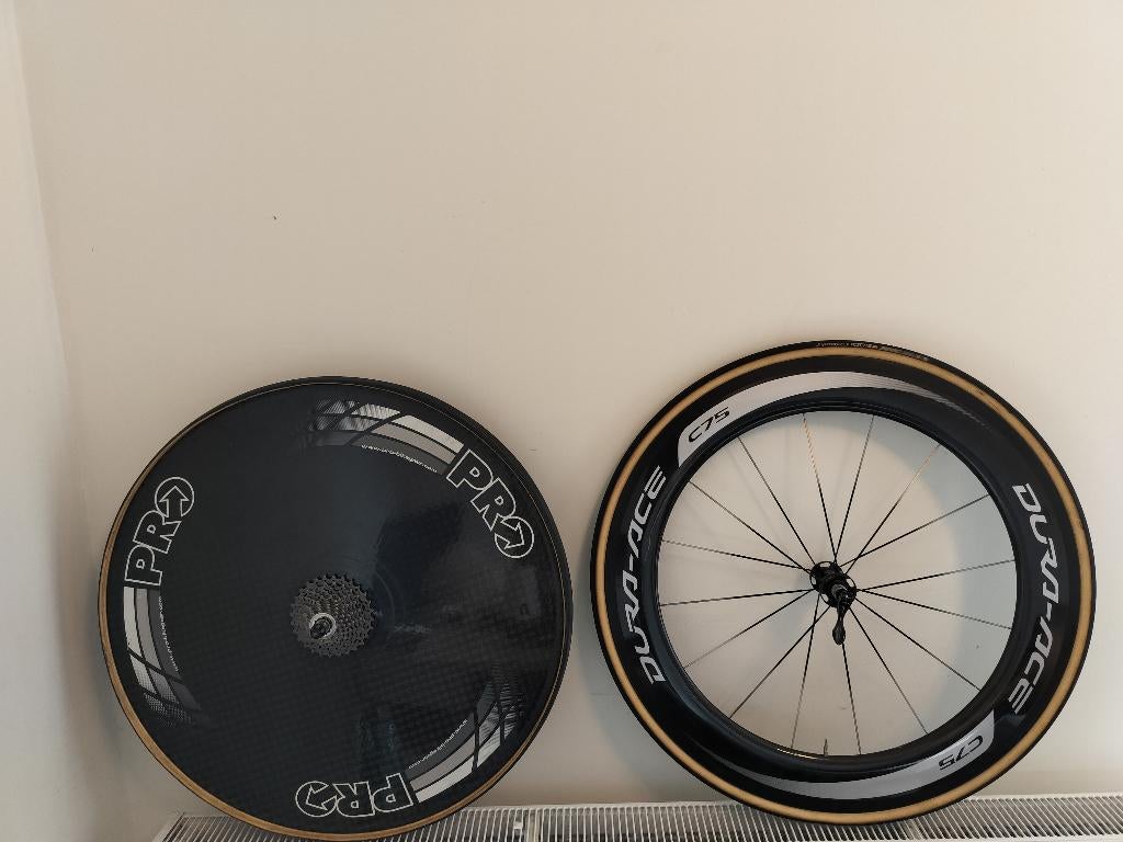 Tijdrit/triathlon carbonwielen - PRO volwiel -ShimanoDuraAce, Vélo de course, Comme neuf, Enlèvement, Shimano
