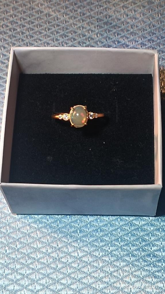 Bague en argent massif plaquée or avec opale Welo, Enlèvement ou Envoi, Neuf, Jaune, Or