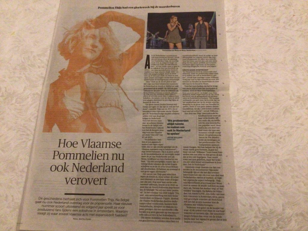 Krantenartikel Pommelien Thijs Vlaamse verovert Nederland, Ophalen of Verzenden