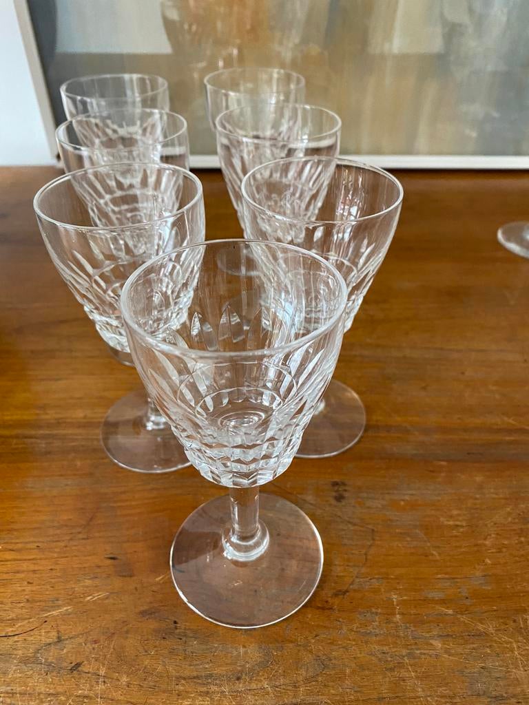 Lot de 7 verres à vin blanc en cristal Val Saint Lambert, Antiek en Kunst, Antiek | Glaswerk en Kristal