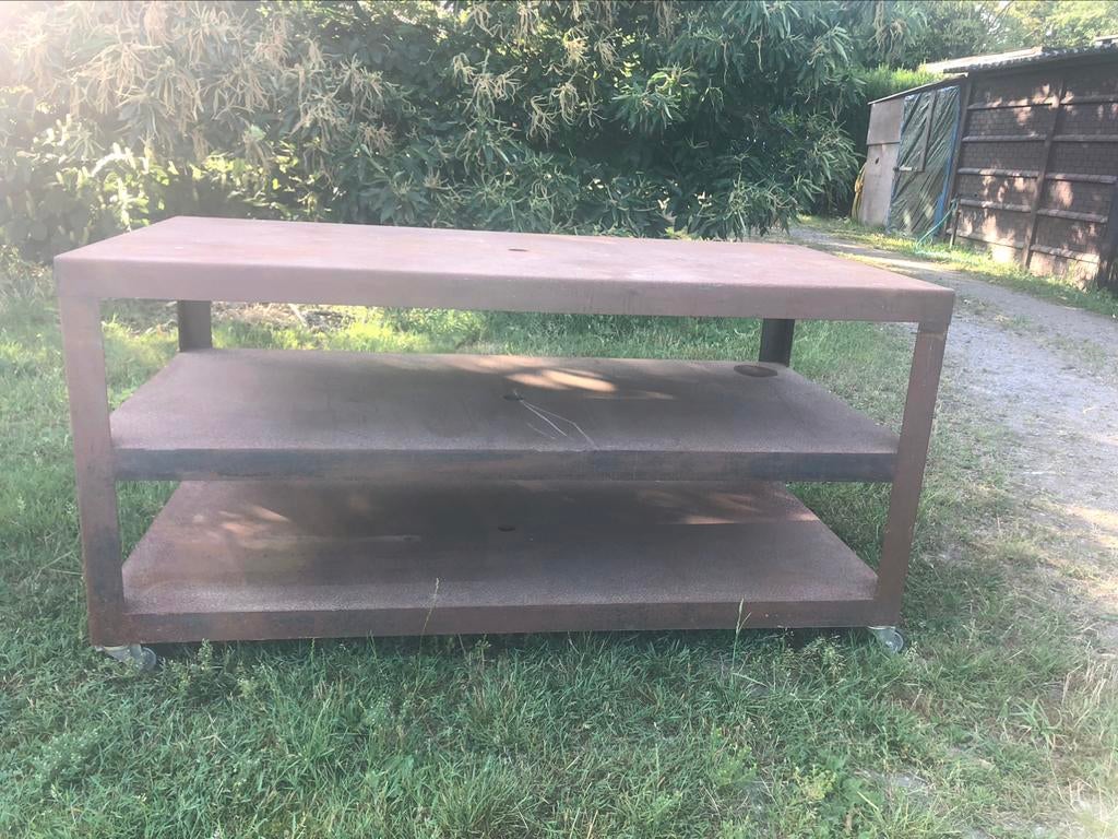 Zware werkbank in metaal op wielen, H99xL209xB100, Ophalen, Gebruikt, 170 cm of meer