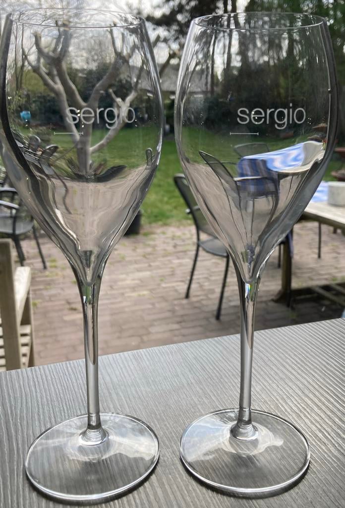 2 Sergio kristallen champagneglazen, Ophalen of Verzenden, Zo goed als nieuw