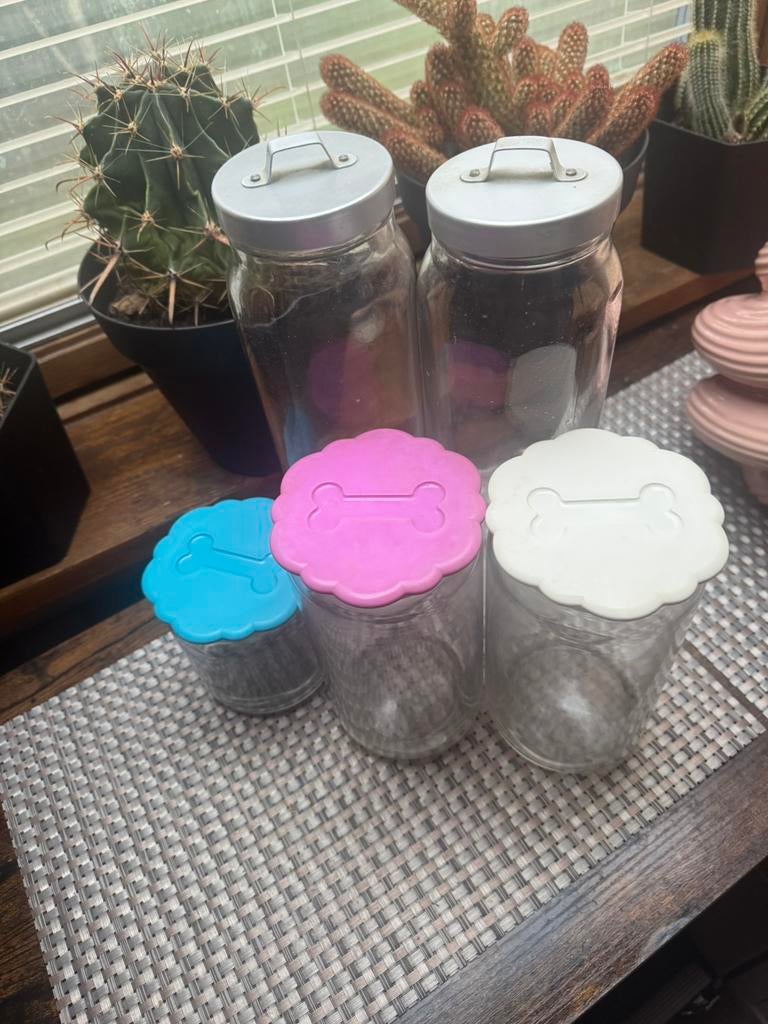 5 glazen voorraadpotten, Ophalen of Verzenden, Zo goed als nieuw