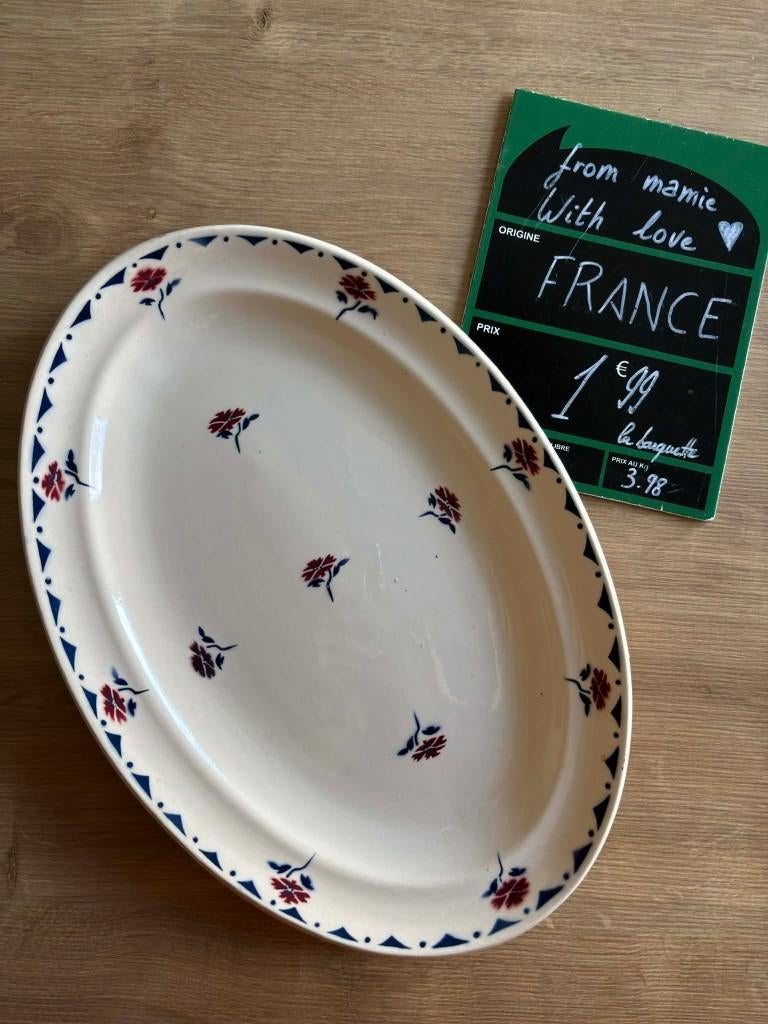 grand plat ovale vaisselle vintage Ignace Moulin des Loups, Maison & Meubles, Enlèvement ou Envoi, Céramique, Utilisé, Autres styles