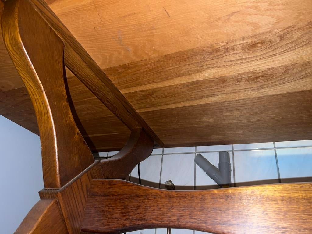 Landelijke kloostertafel 210 cm – eiken look – X-poot, Antiek en Kunst, Antiek | Meubels | Tafels, Ophalen