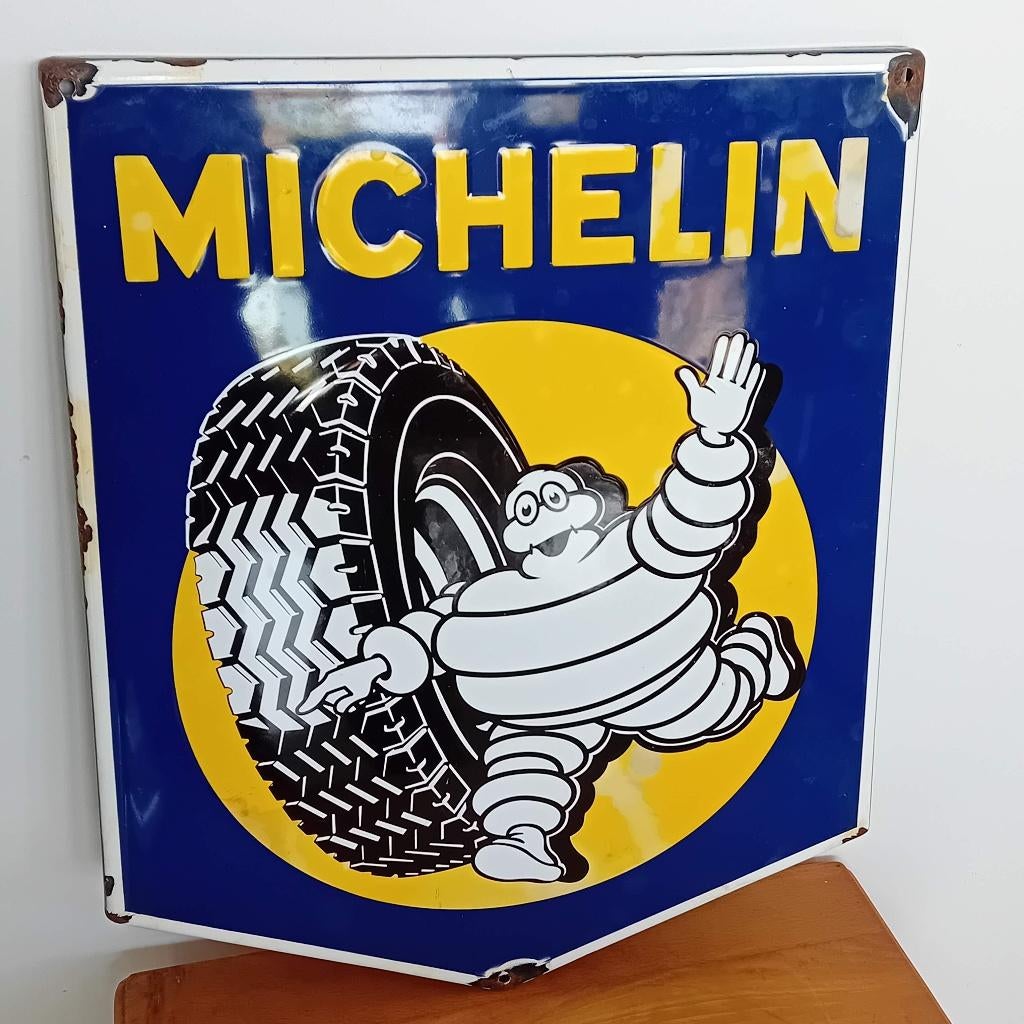 Emaille reclame Michelin met zon, klein formaat, Verzamelen, Ophalen of Verzenden, Zo goed als nieuw, Reclamebord