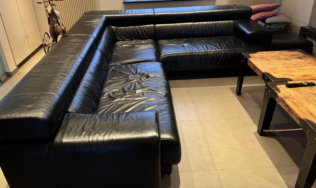 Leren hoeksalon, Huis en Inrichting, Zetels | Zetels, Ophalen, Gebruikt, Hoekbank, Leer