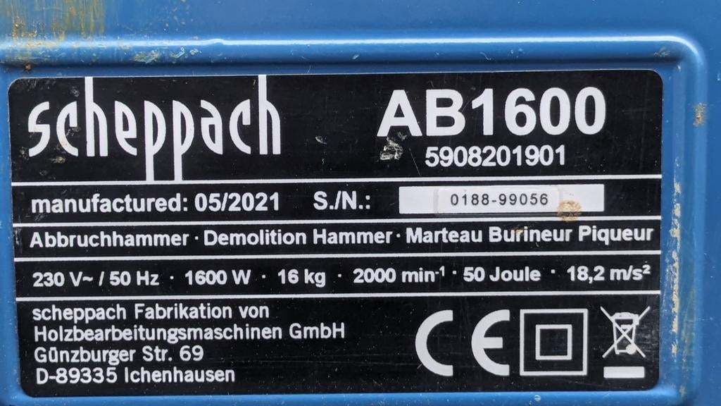 Scheppach AB1600 sloophamer, Ophalen