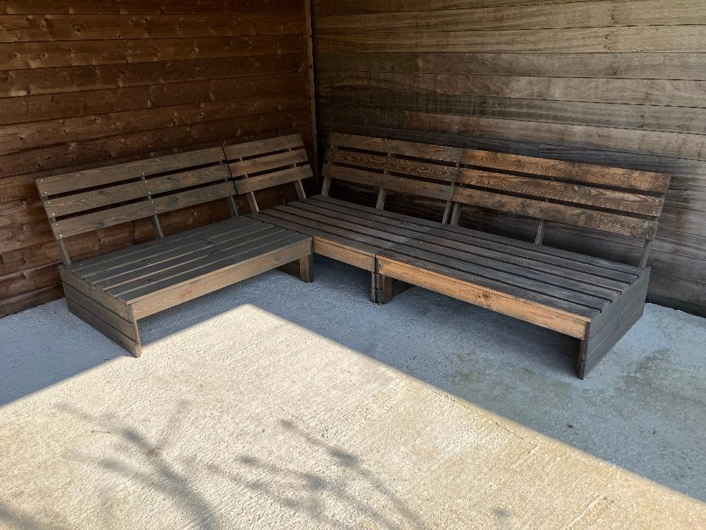 Palletbank 3 stuks incl kussens, Tuin en Terras, Ophalen, Zo goed als nieuw, Hout